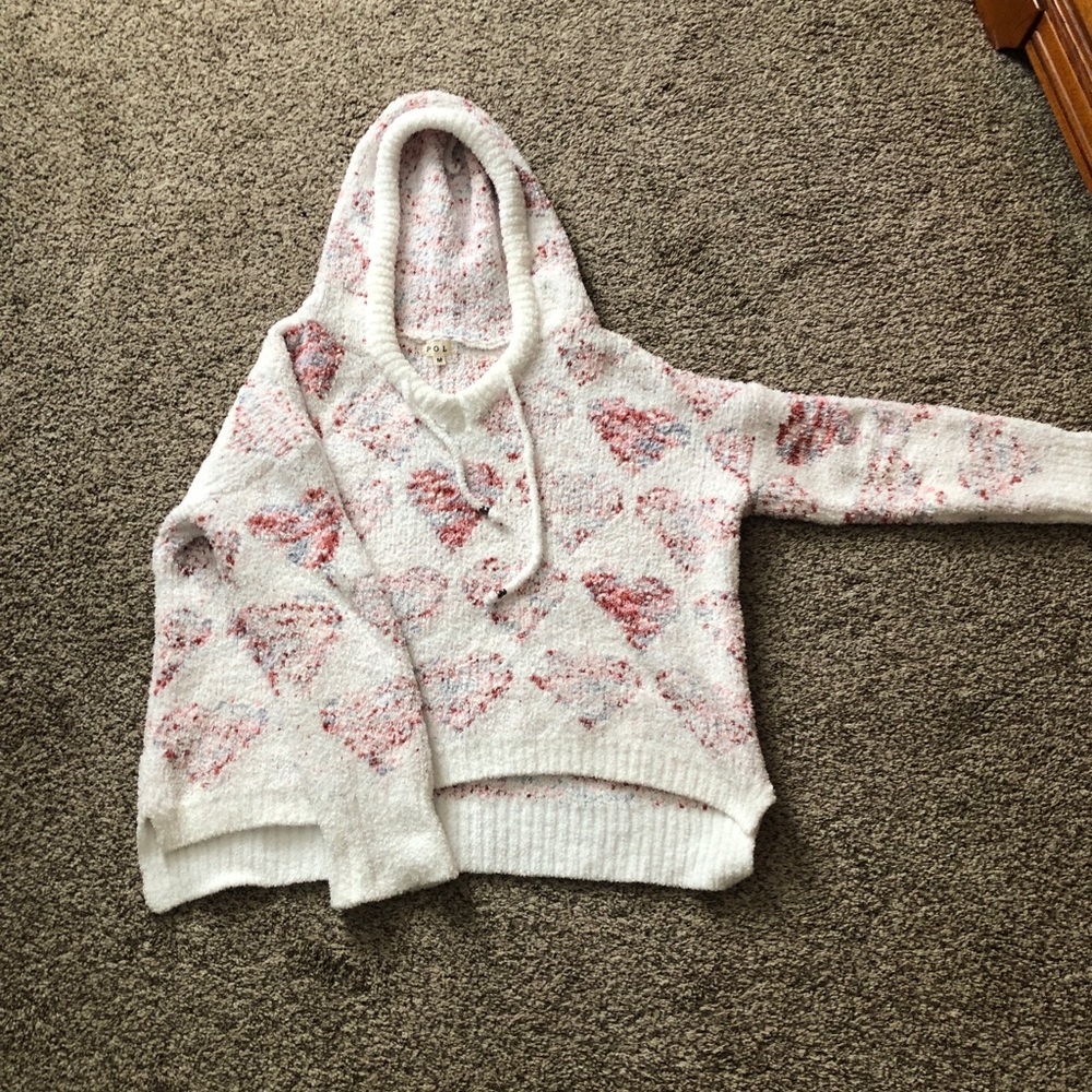 POL white hooded sweater with hearts